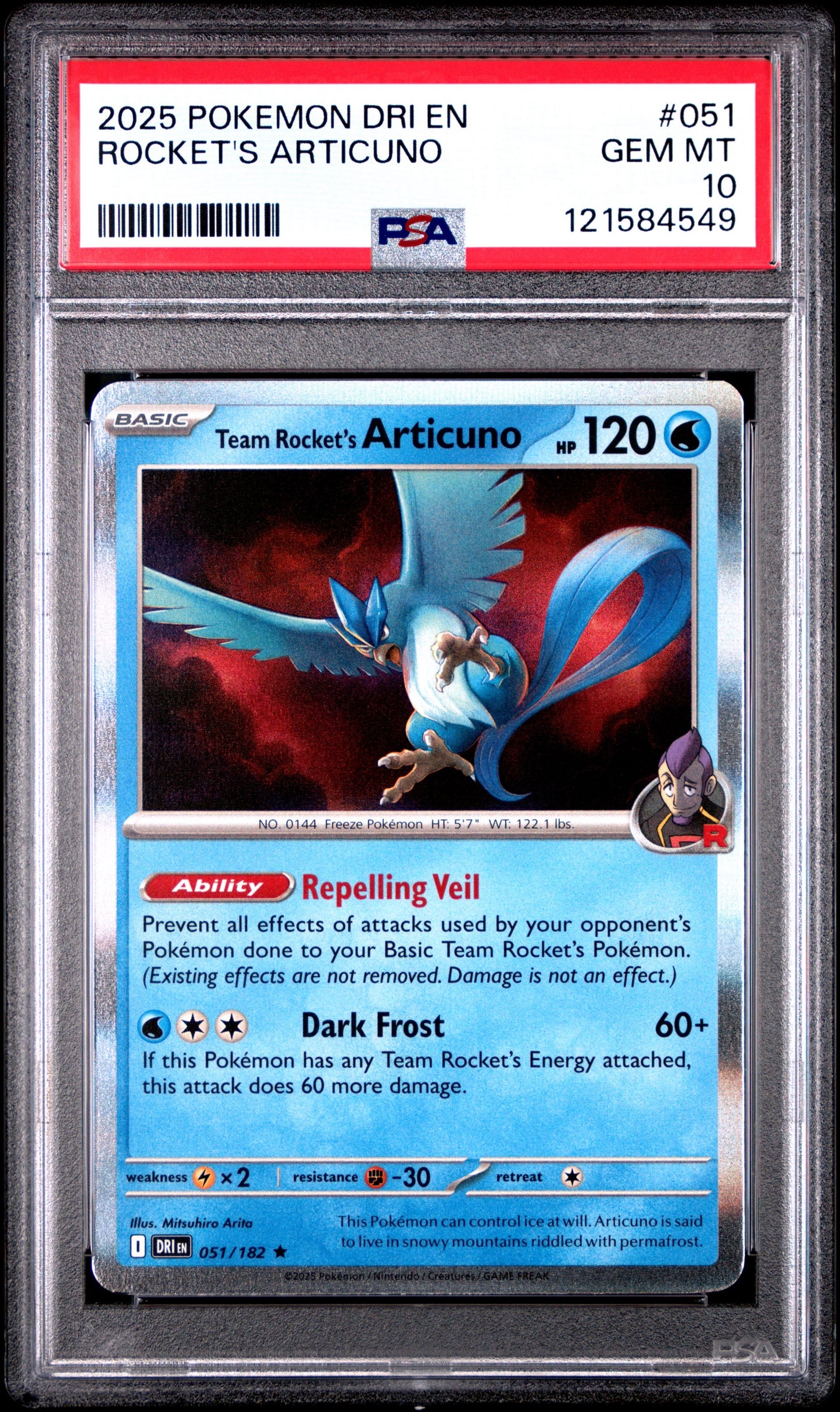 2025 POKEMON DRI EN TEAM ROCKET ARTICUNO #051 GEM MINT 10