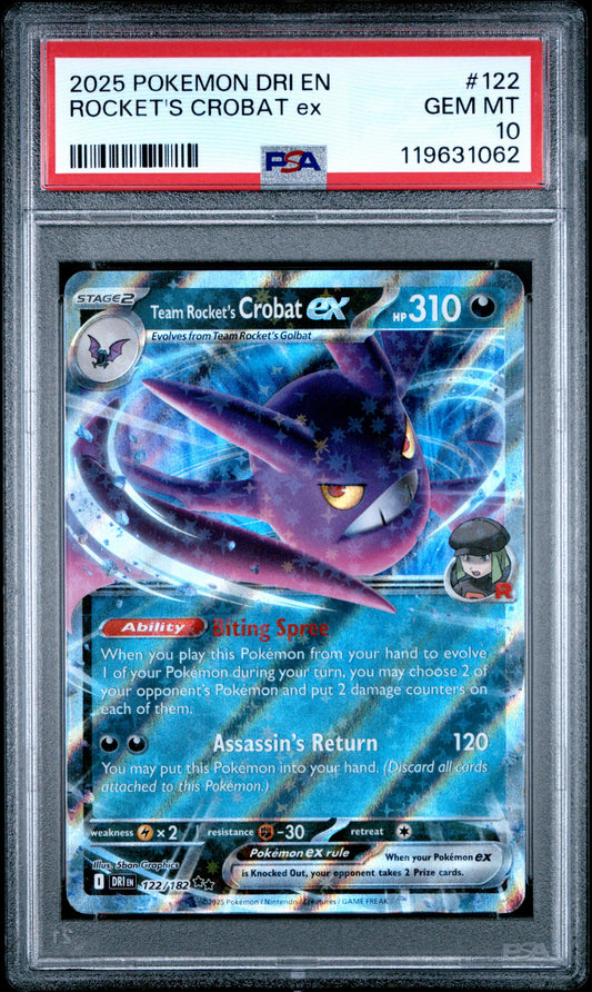 2025 POKEMON DRI EN-DESTINED RIVALS #122 TEAM ROCKET'S CROBAT EX PSA GEM MINT 10