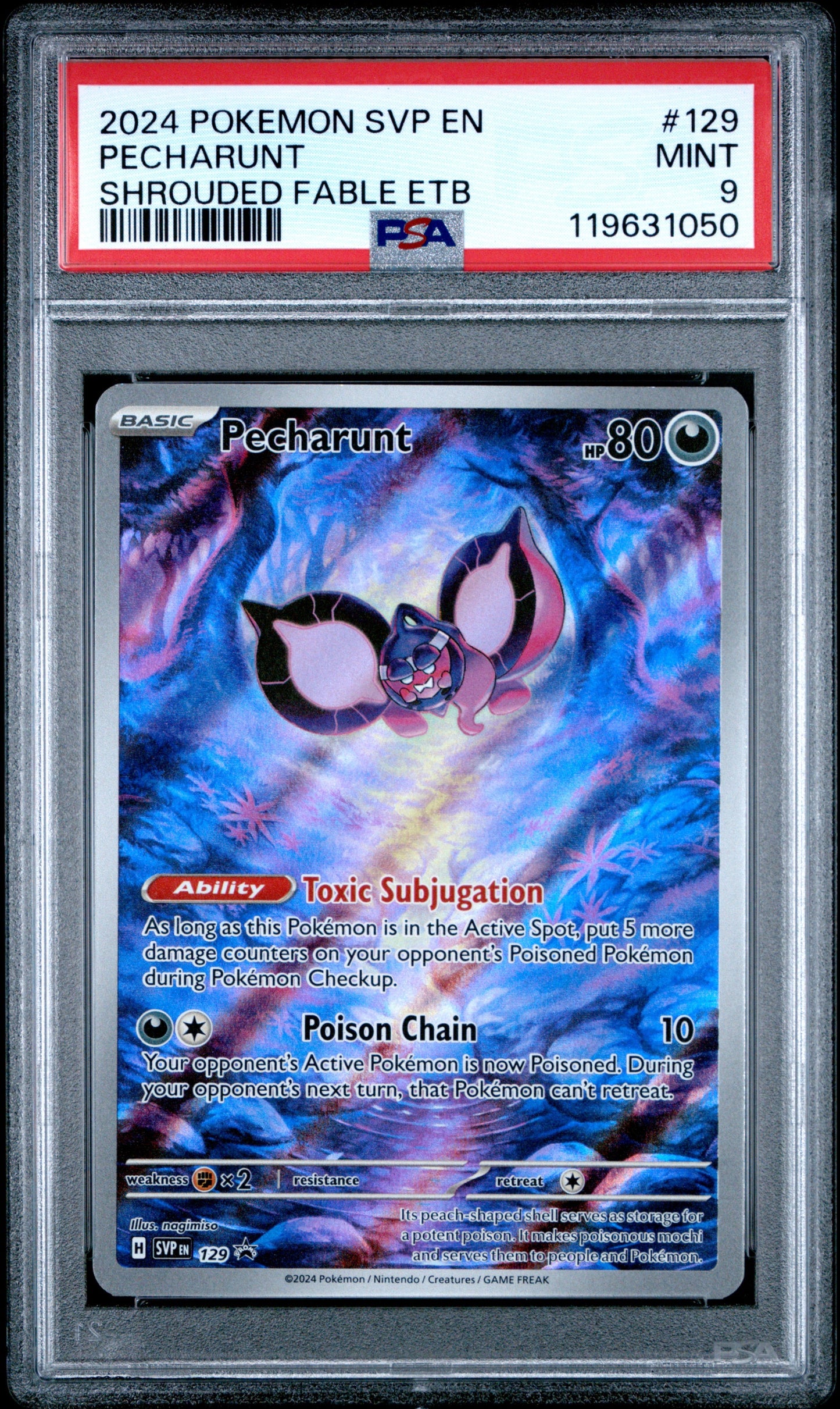 2024 POKEMON SVP EN-SV BLACK STAR PROMO #129 PECHARUNT SHROUDED FABLE ETB PSA MINT 9