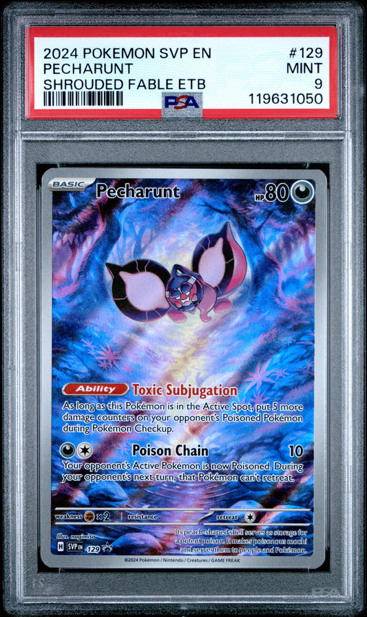 2024 POKEMON SVP EN-SV BLACK STAR PROMO #129 PECHARUNT SHROUDED FABLE ETB PSA MINT 9