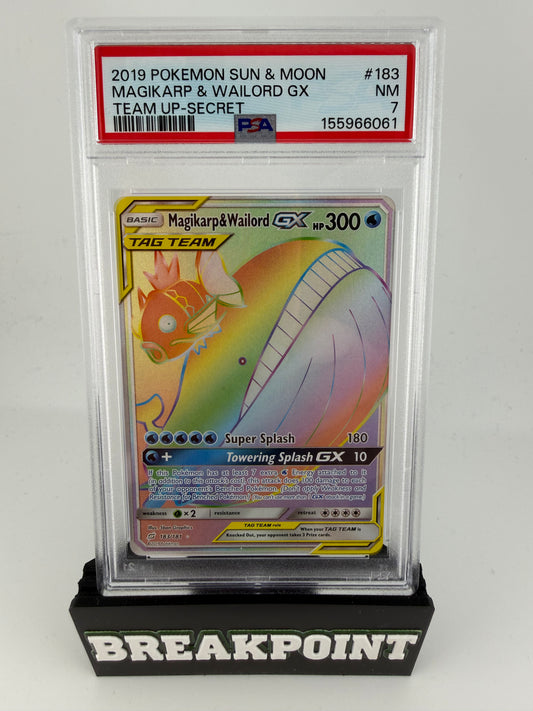 2019 POKEMON SUN AND MOON MAGIKARP AND WAILORD GX TEAM UP SECRET #183 PSA NEAR MINT 7