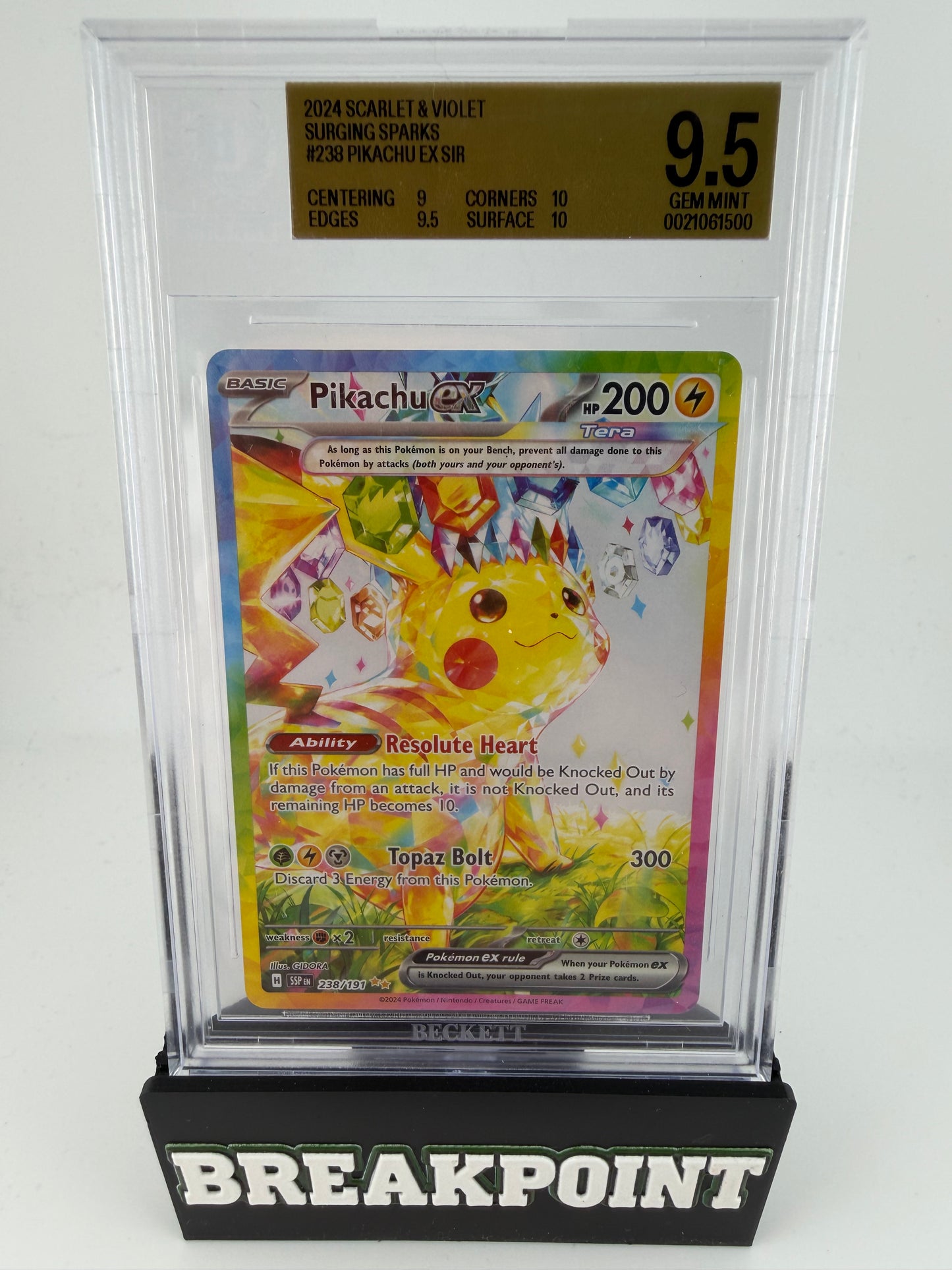 2024 SCARLET AND VIOLET SURGING SPARKS #238 PIKACHU EX SIR BECKETT GEM MINT 9.5
