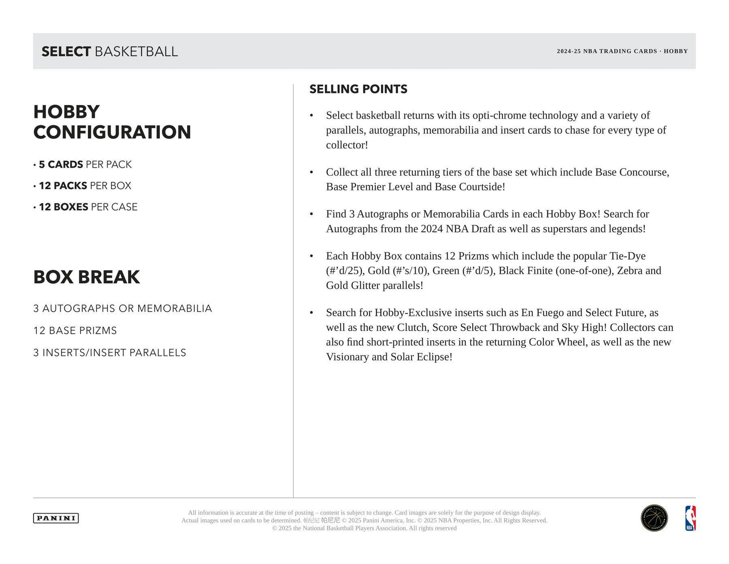 2024/25 Panini Select Basketball Hobby Box