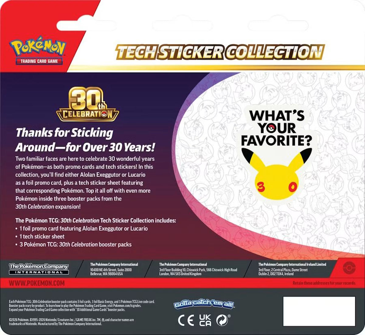 Pokemon 30th Celebration Tech Sticker Collection Blister