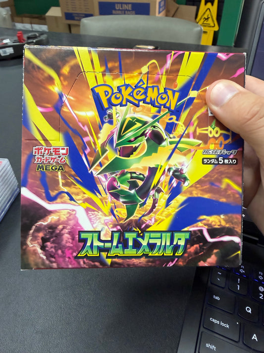 Pokemon MEGA Storm Emeralda Japanese booster box front with Mega Rayquaza